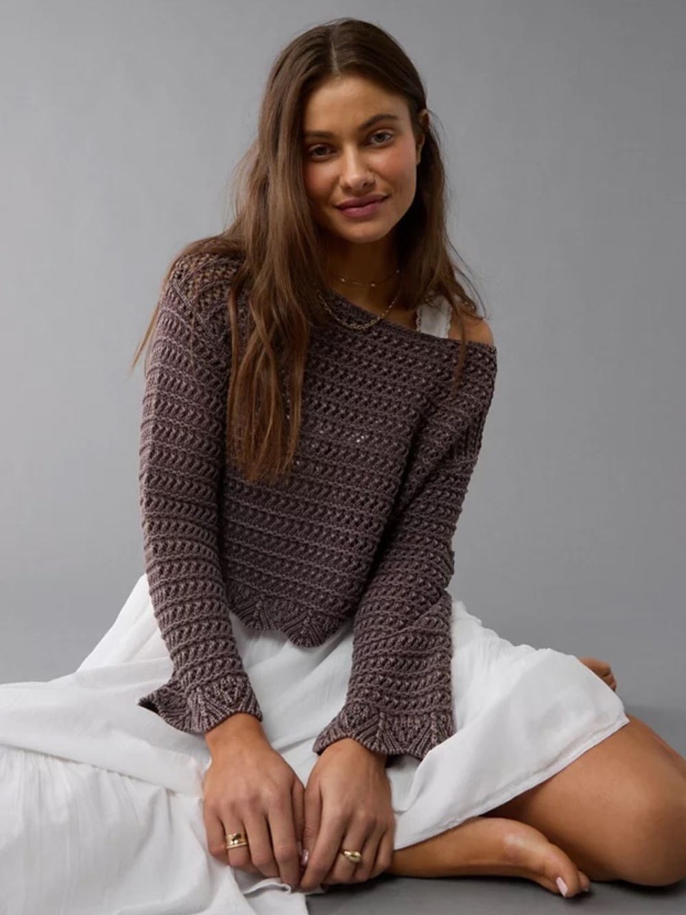 Ballet Neck Open Knit Sweater